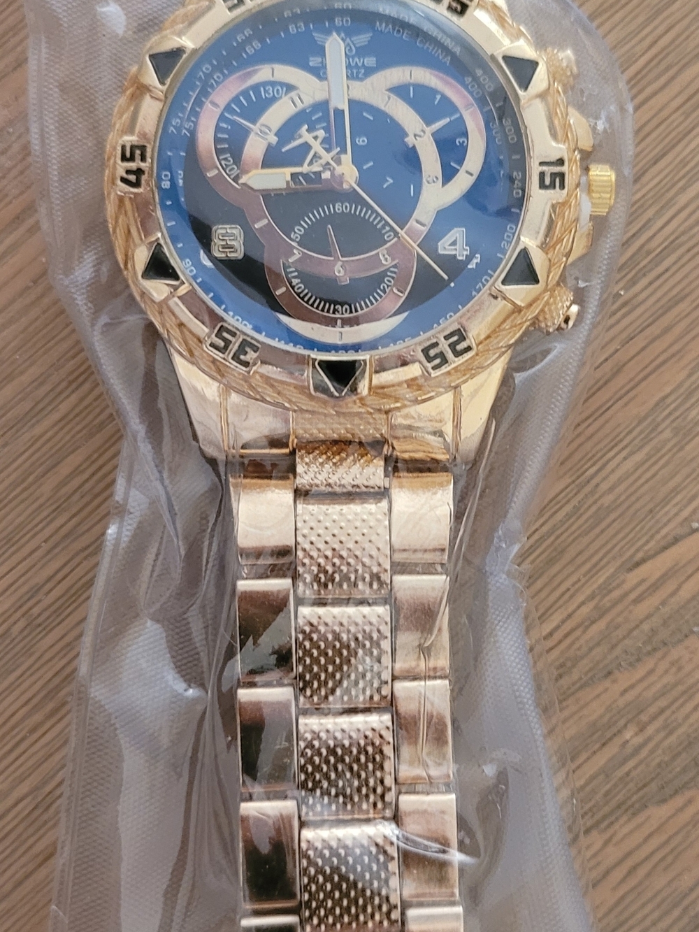 Gold Men’s Chronograph Style Watch with Blue Dial